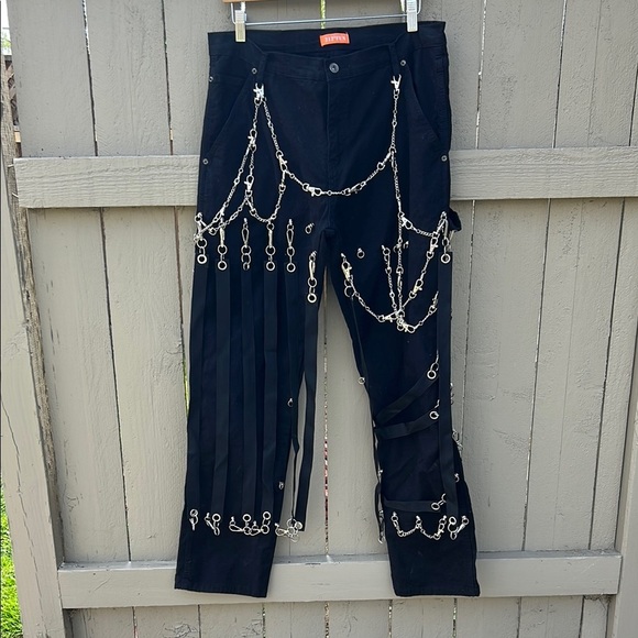 212 Degree Bondage Pants Punk Rock Cyber Punk Industrial Goth Cybergoth Chains - Picture 1 of 7